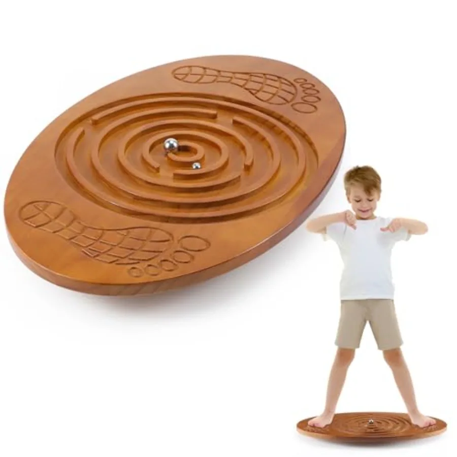 Maze Balance Board for Wobble Wooden Board with 2 Beads for Toddlers Teens Adult Leg Workout Exercise Training Physical Therapy