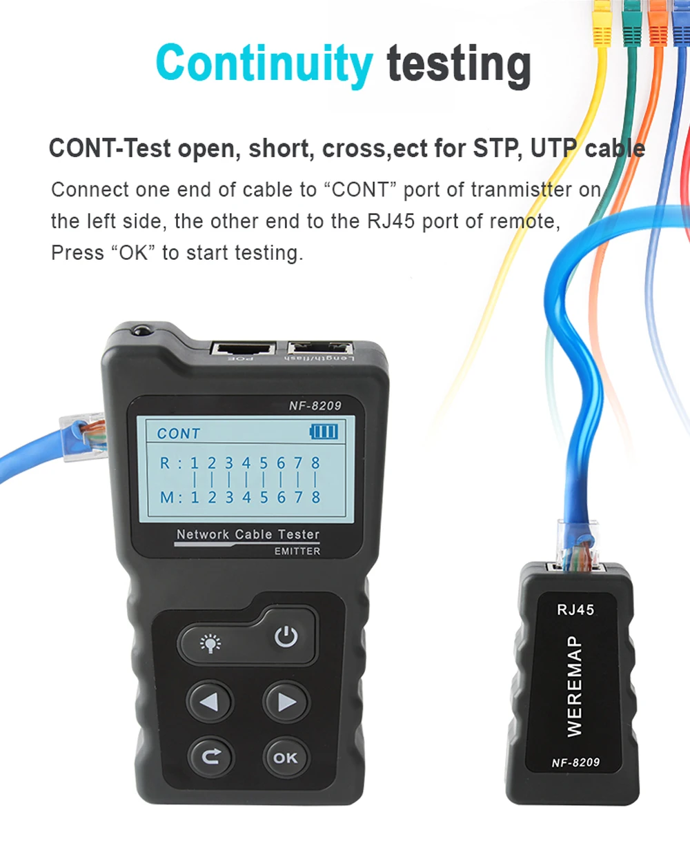 NOYAFA NF-8209 RJ45 Kabeltester POE Netzwerk-Kabelprüfer Kabeltester Netzwerkwerkzeug Kabelscan Kabelkarte UTP-Tester – Detail 6