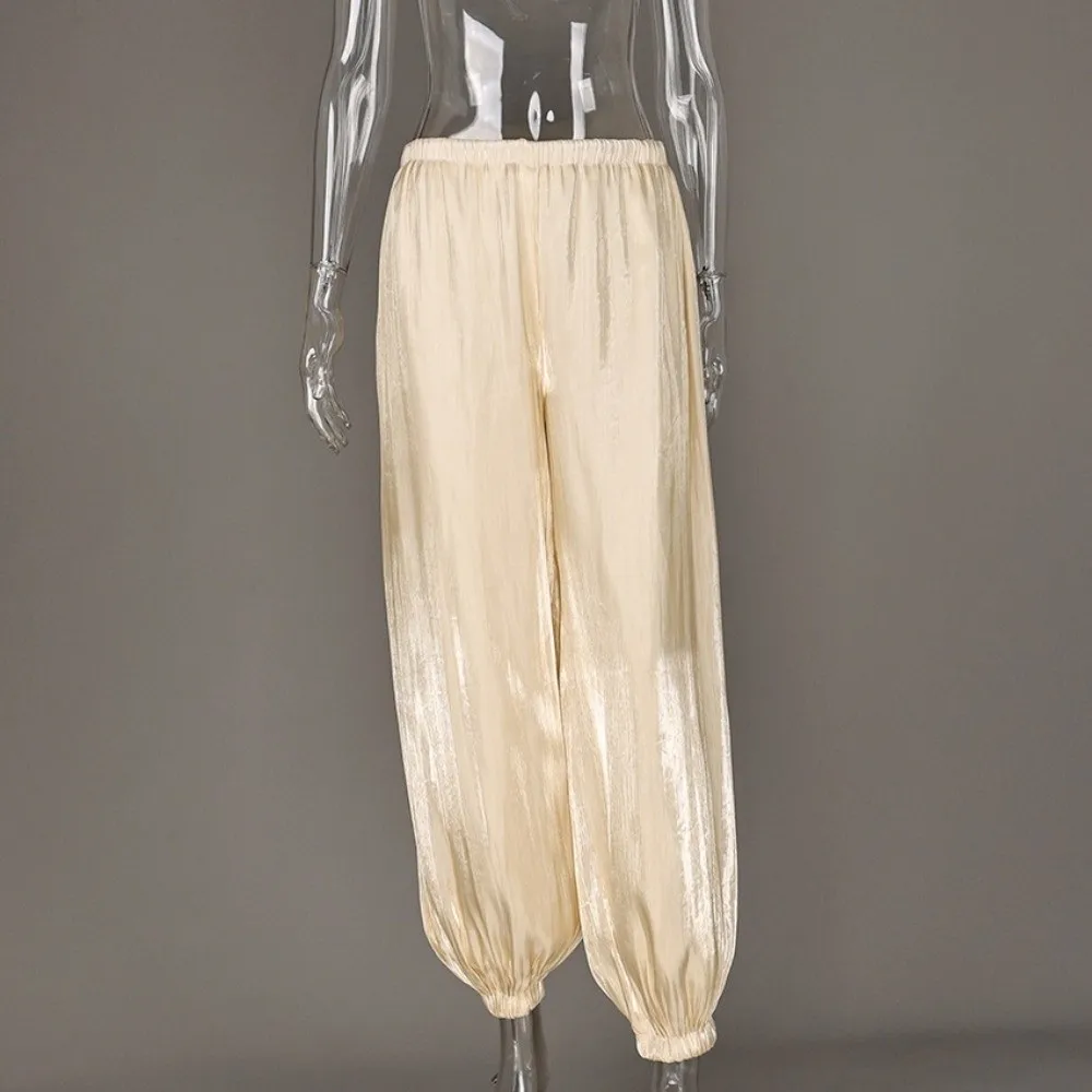 Fashion Loose Satin Lantern Pants Elastic High Waist High Waist Trousers Long Elegant Loose Ankle Pants Women