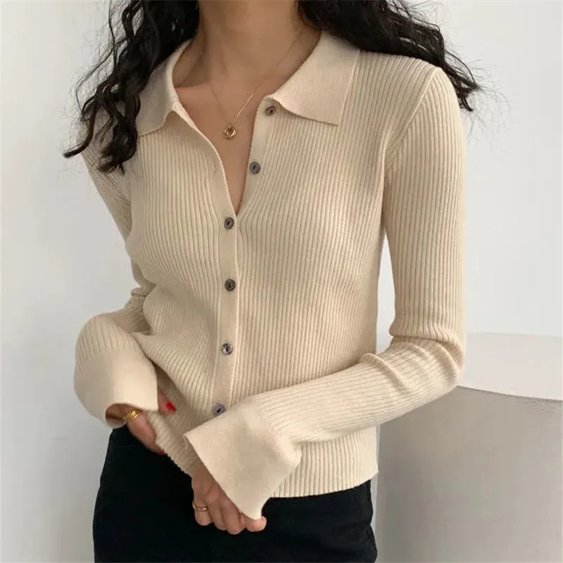 2022 New Korean Fashion Autumn Spring Knitted Jacket Girl Thin Cropped Cardigan Full Sleeve Knitted Blouse Pull Femme