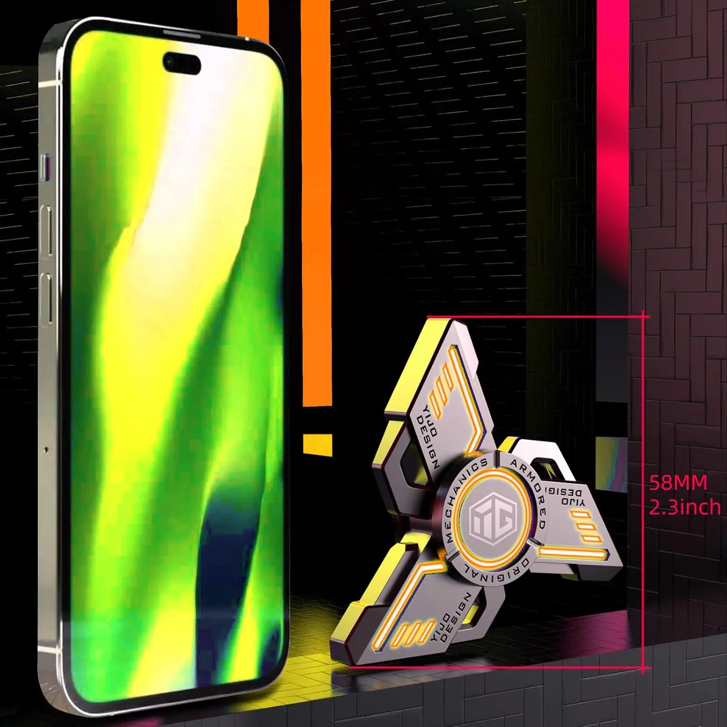 YIJOO Dark Knight Luminous Fingertip Kreisel EDC Sensory Toys Metal Mute Fidget Spinner Noctilucent Fidget Toys