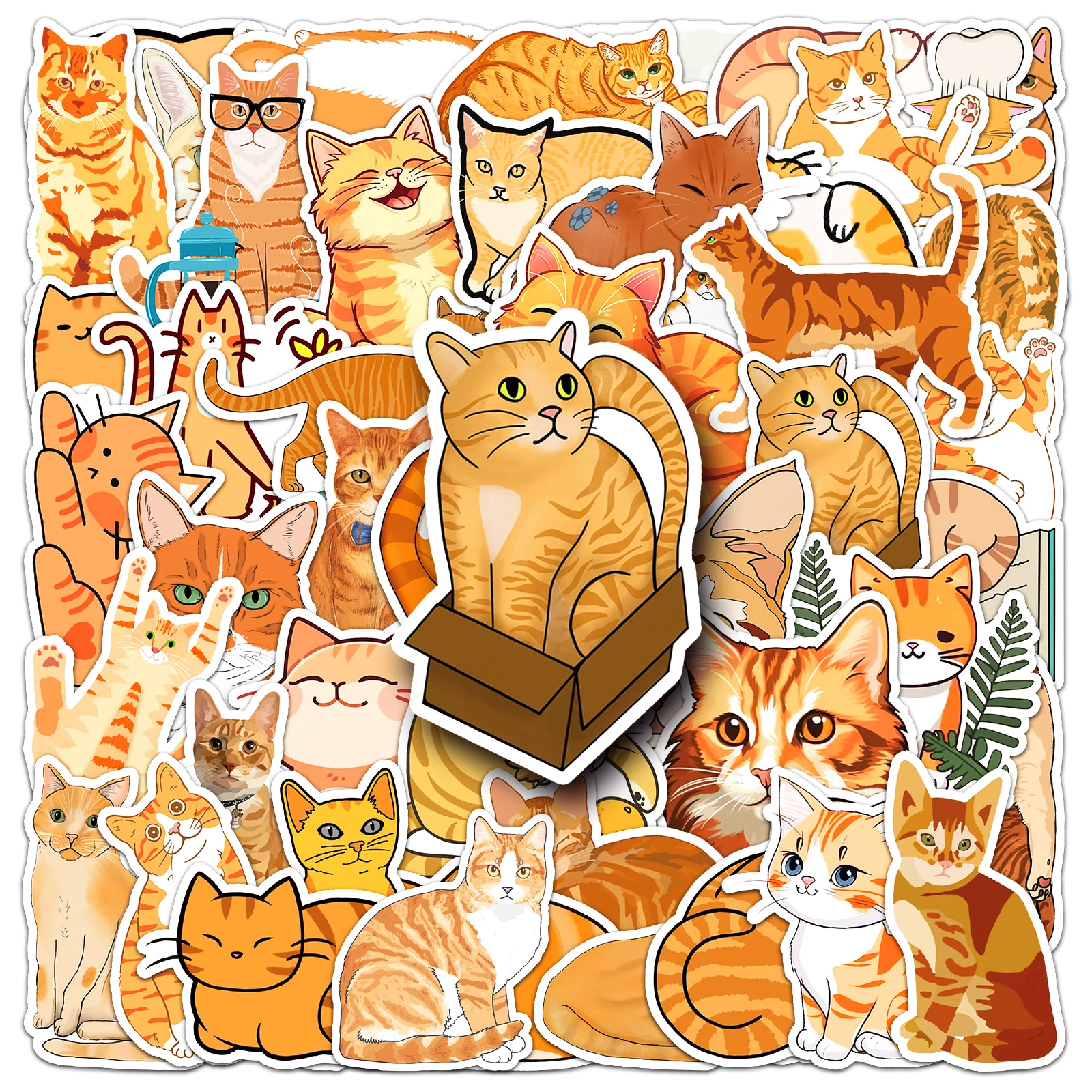 50Pcs Orange Cat Series Cartoon Cute Waterproof Sticker Skateboarding Snowboard Retro Vinyl home decal Sticker