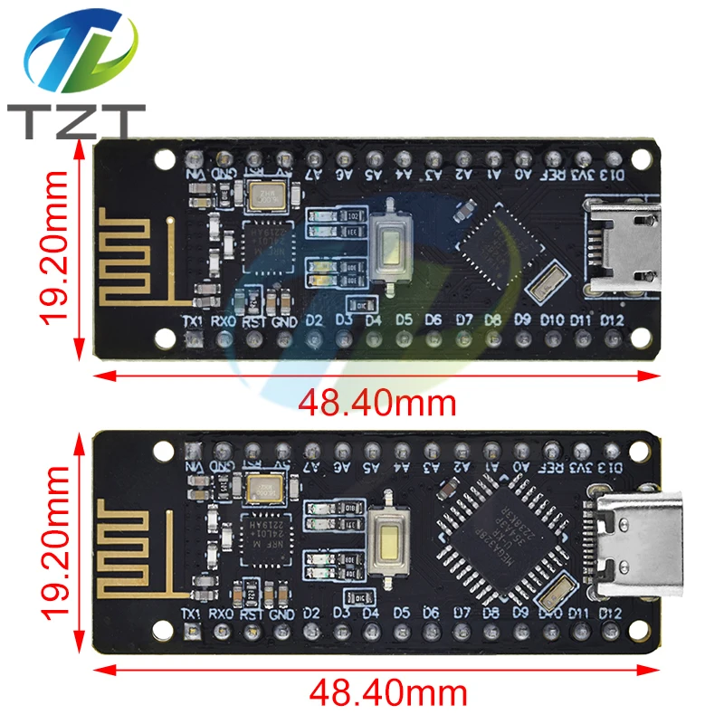 TZT RF-Nano for Arduino Nano V3.0, Micro USB Nano Board ATmega328P QFN32 5V 16M CH340, Integrate NRF24l01+2.4G wireless