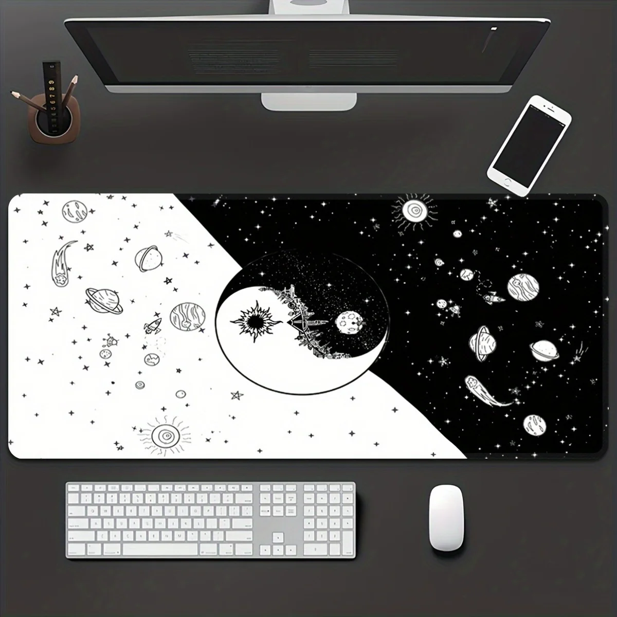 Yin Yang Galaxy Space Extended Gaming Mouse Pad Non-Slip Rubber Stitched Edges Mat