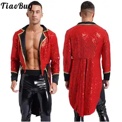 Mens Circus Ringmaster Cosplay Costume Long Sleeve Sequined Master Jacket Halloween Lion Tamer Dress Up Tailcoat Outfits