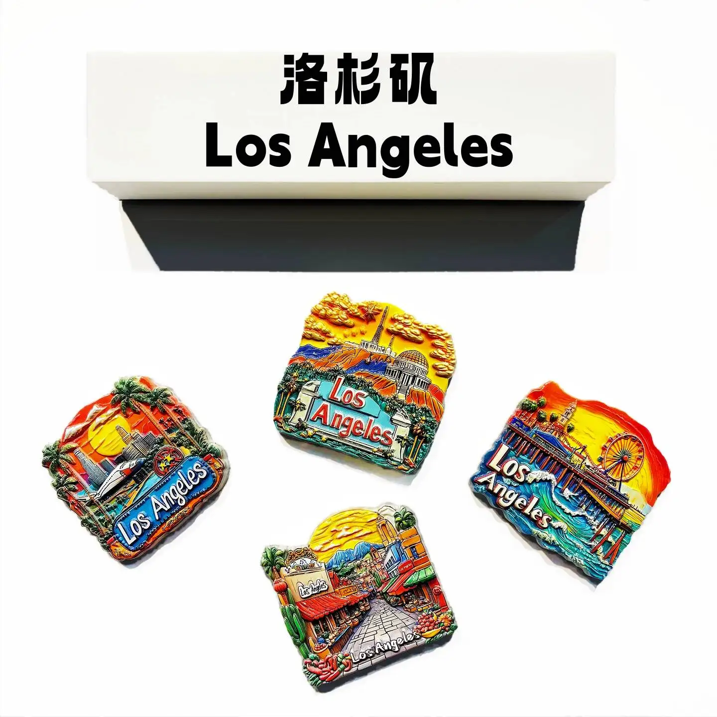 Los Angeles, Hollywood, Griffith Observatory, Santa Monica Pier, Tourist Souvenir Magnetic Refrigerator Magnet view 2