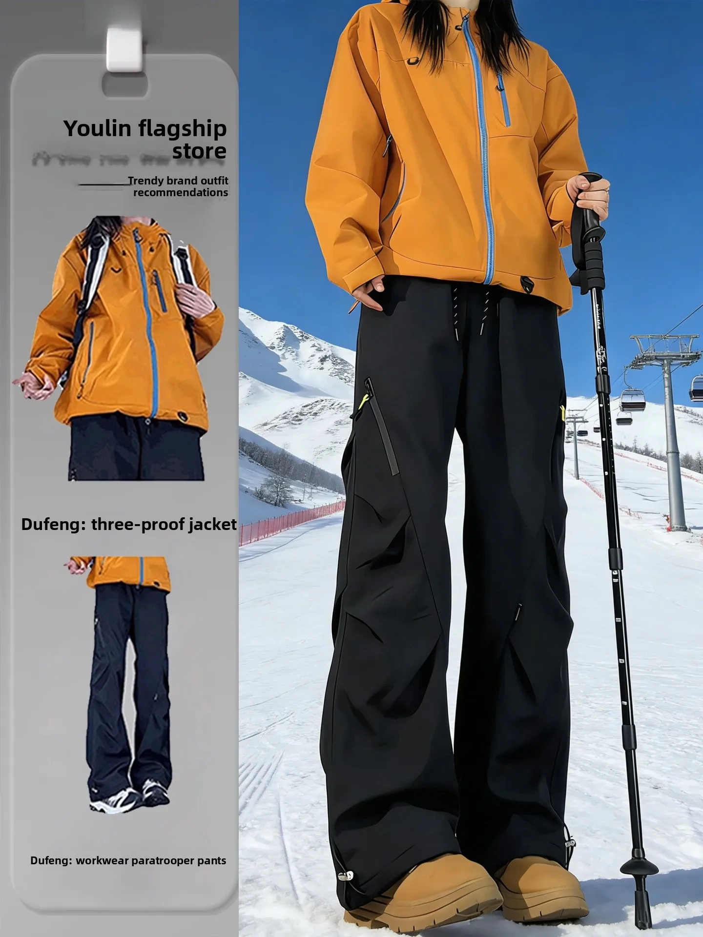 

Winter Snow Skiing Pants Set Men's Women's Fleece Lined Three-in-One Jacket Matching Trousers Extreme Cold Resistant Outdoor ...
