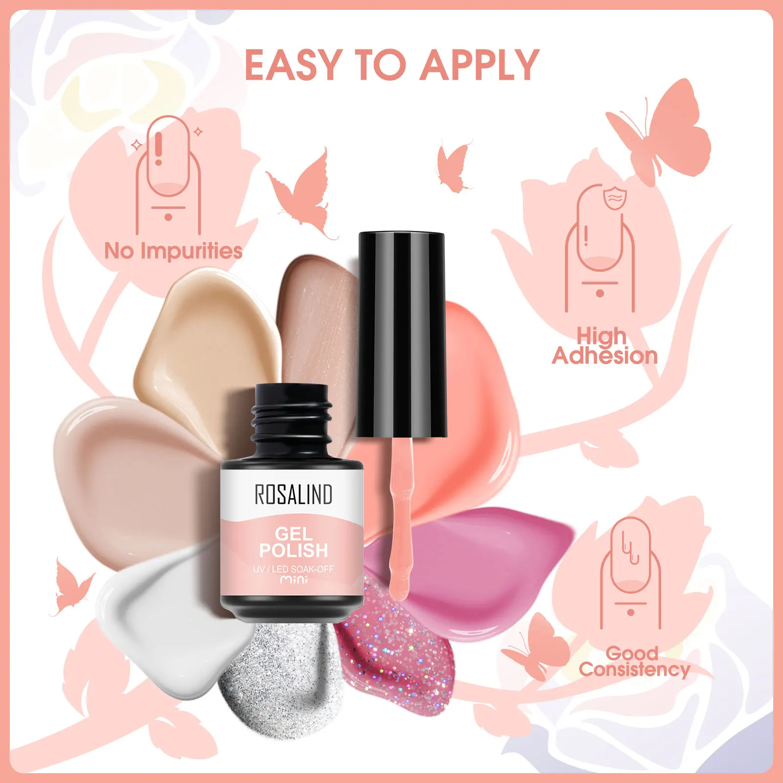 

ROSALIND Pink White Gel Nail Polish 5/8PCS Set UV Gel Semi Permanent Varnishes Soak Off Base Top Coat Nail Gel Kits for Nail Art