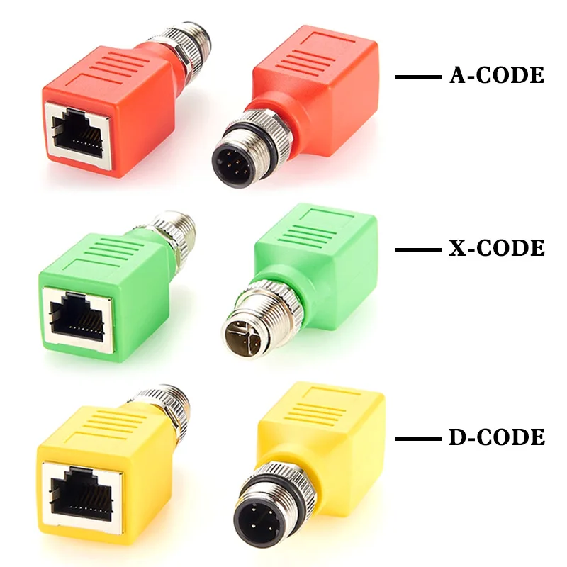 Industry Rotatable M12 8Pin X-type to RJ45 Adapter Ethernet Extension Connector 4Pin D-code 8Pin A-type Male Network Plug Sensor