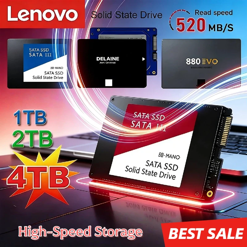 

New Lenovo 4TB Portable SSD USB 3.1 External Solid State Drive Original SATA III 2.5 Inch Ultra-Fast Storage for Laptop Mac PC