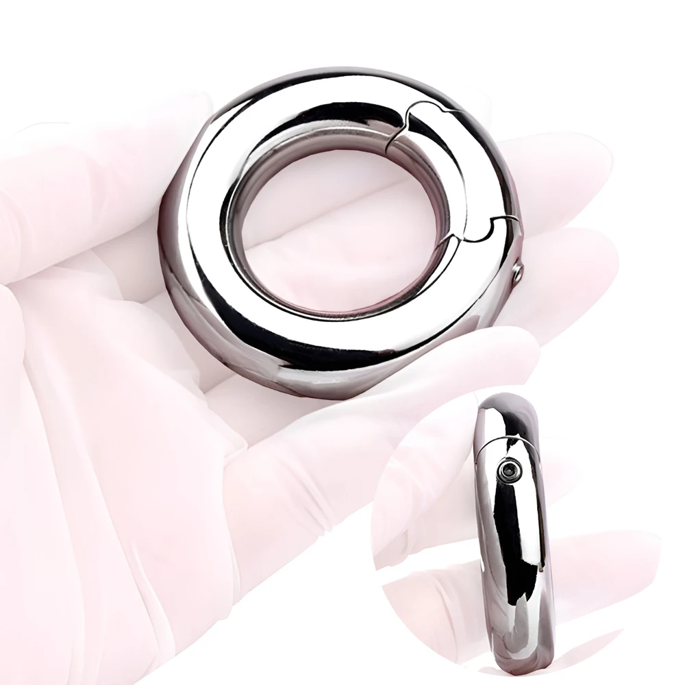 FRRK Stainless Steel Ball Stretcher Lock Testicle Ring Scrotum Squeeze Rings Penis Restraint Weight Training Sex Toys for Men