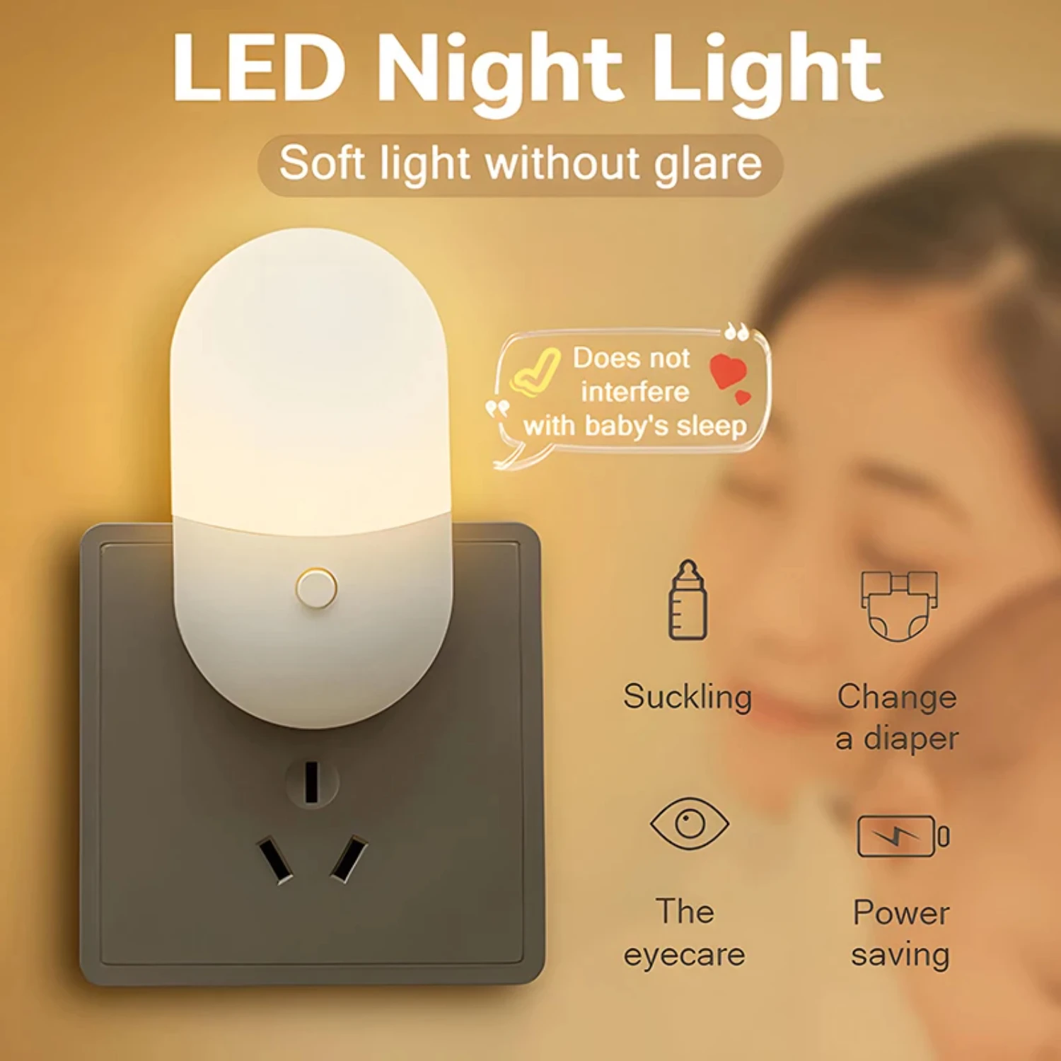 

LED Night Light Bedside Switch Lamp EU Plug Bedroom Mini Night Lamp Cute Gift Children Eye Protection Night Lighting Lamp