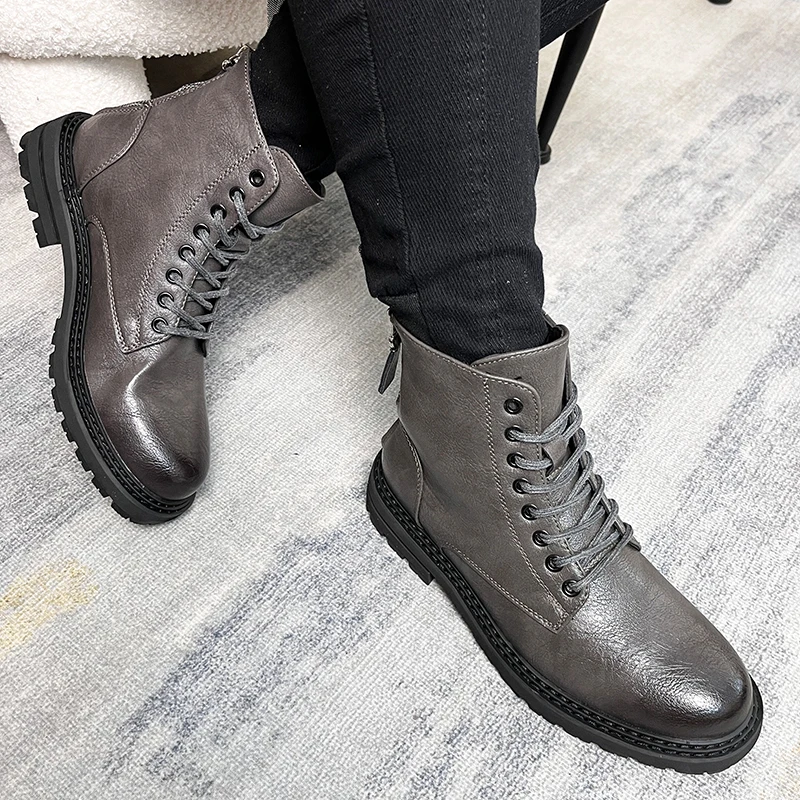 

Мужские роскошные модные мотоциклетные ботинки, черные, серые туфли, ковбойские ботинки на платформе из натуральной кожи, осенне-зимние ботильоны, мужские