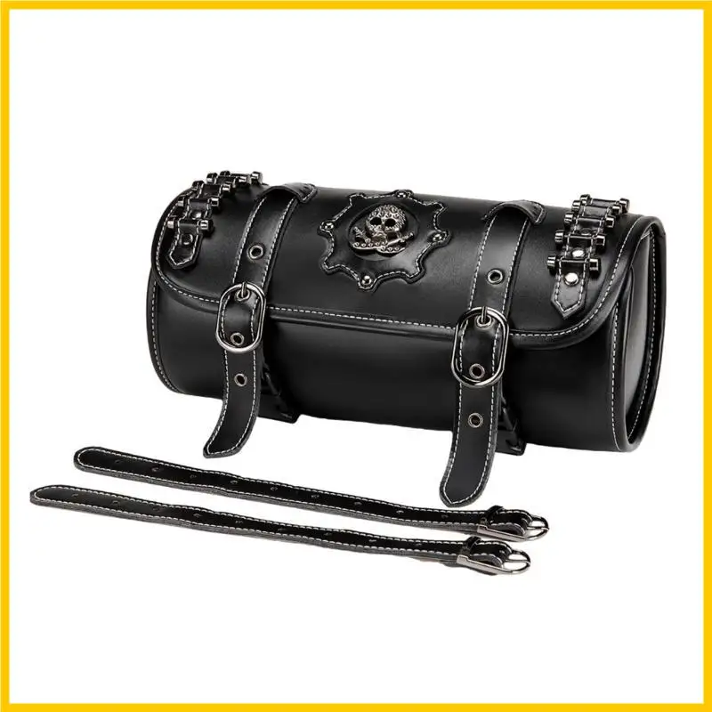 

G5AD Front Fork Handlebar Bag Motorcycle Front Bag Tool Bag Skull Pattern Saddlebag PU Storage Motorbike Tool Bag