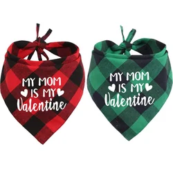 Pack of 2 Dog Bandana Valentines Day Love Pet Scarf for Boy and Gir Buffalo Plaid Triangle Bibs Pet Scarf Holiday Bandanas