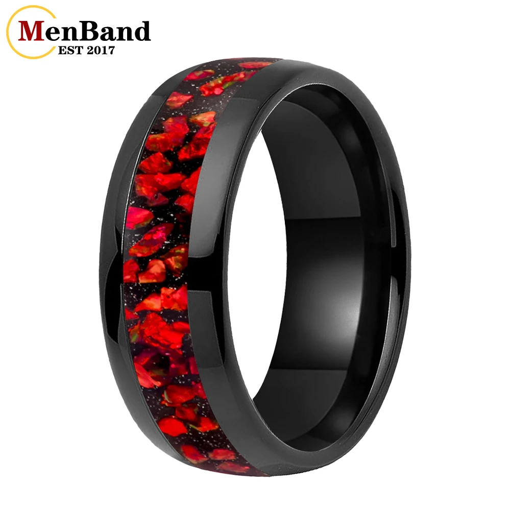 

MenBand 4MM 6MM 8MM Red Particle Opal Inlaid Dome Polished Gold Tungsten Ring for Men And Women, Engagement And Wedding Ring