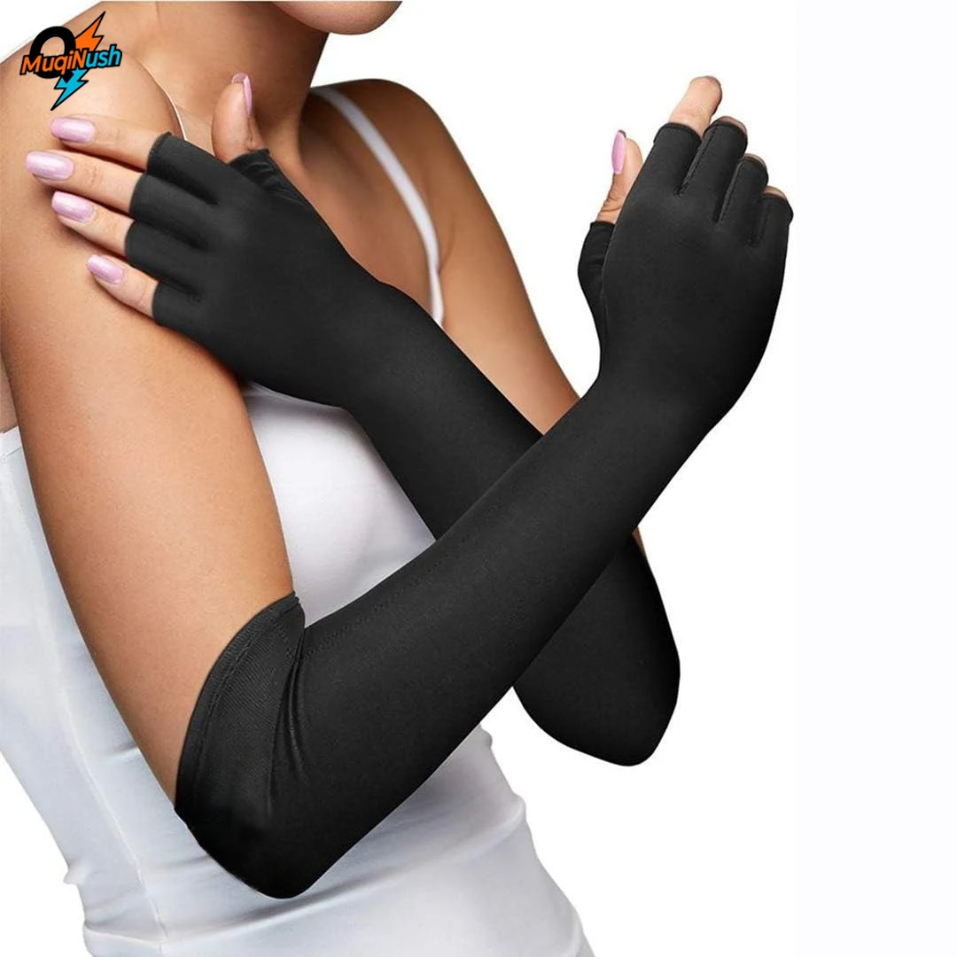 MuqiNush Medical Arm Hand Compression Long Arthritis Pain Relief Gloves Copper Infused Orthopedic Fingerless Brace for Women Men