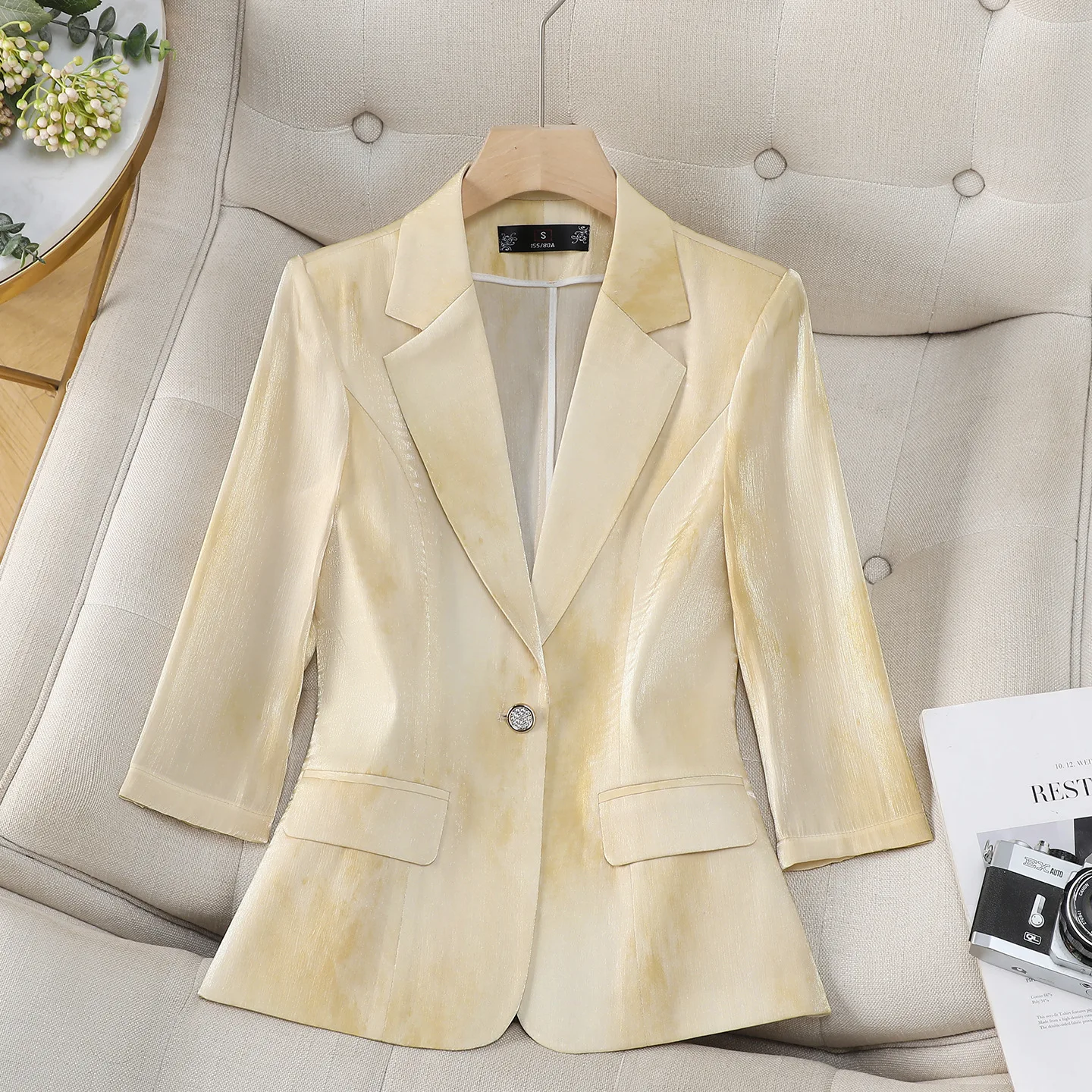 Women's Blazer Summer Thin Jacket 2026 New Fashion Seven-quarter Sleeve Casual Office Suit Coat Ladies Business Formal Jacket