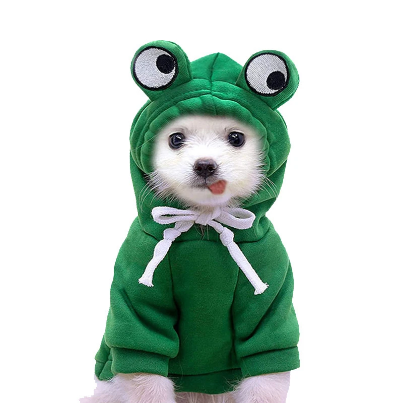 Puppy Cat Pet Hooded Cotton Suit Autumn and Winter Fleece Warm Frog Sweatshirt Pet Clothes Dog Apparel