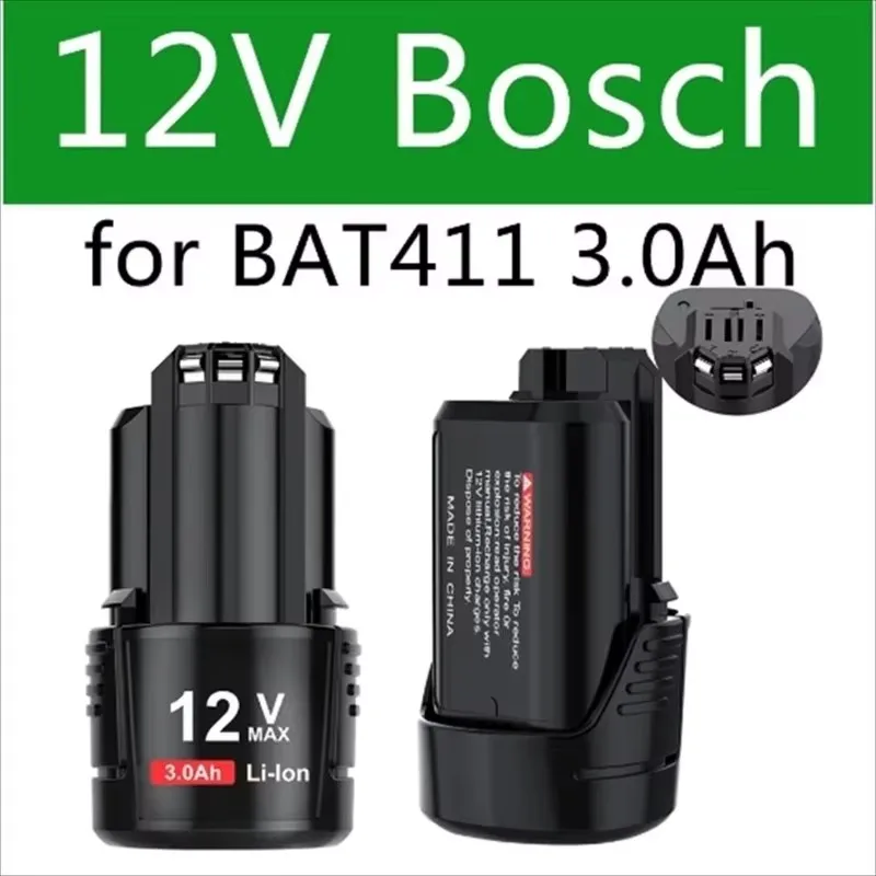 Li-ion Rechargeable Battery for Bosch, Battery Charger, 12V, 10.8V, 3.0Ah, BAT411, BAT411A, BAT412, BAT412A, BAT413, BAT413