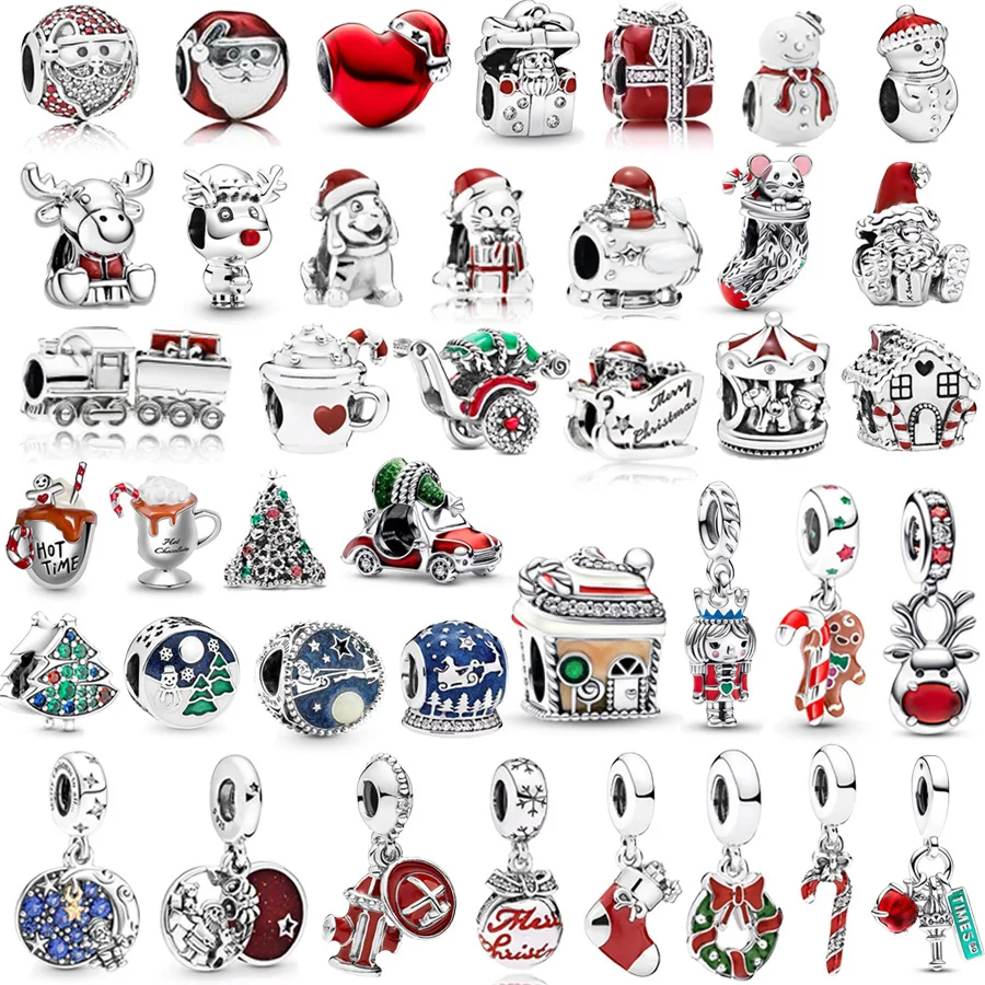 크리스마스 트리 순록 & 진저 브레드 남자 매달려 매력 비즈 크리스마스 여성 DIY 쥬얼리 선물 맞는 원래 실버 925 팔찌