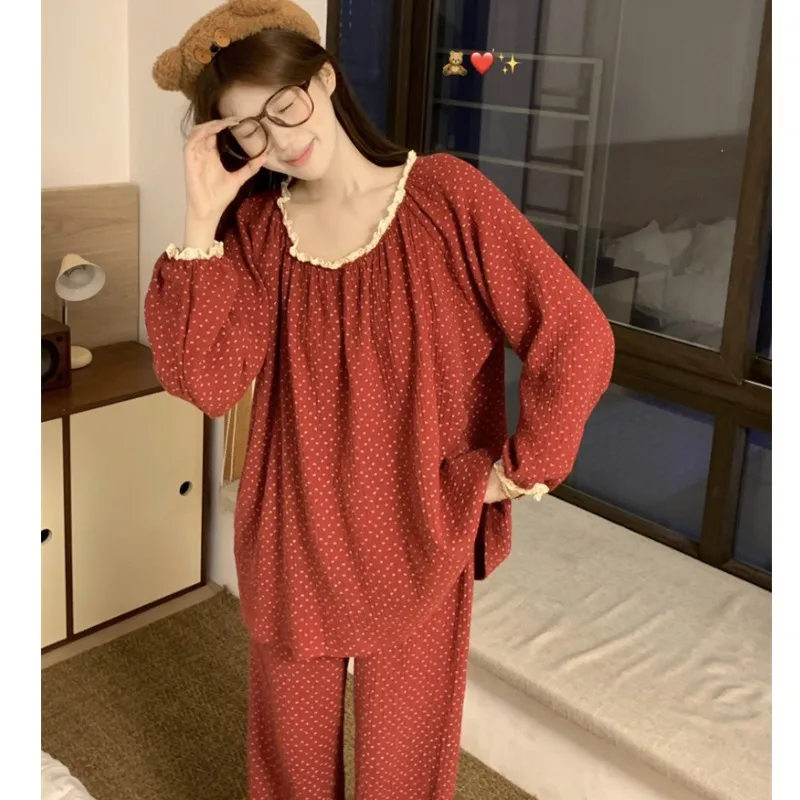 

Pajama Women Spring Autumn Korean Long-sleeved Trousers Home Service Suit For Students Sleepwear Set Pyjamas Femme Homewear