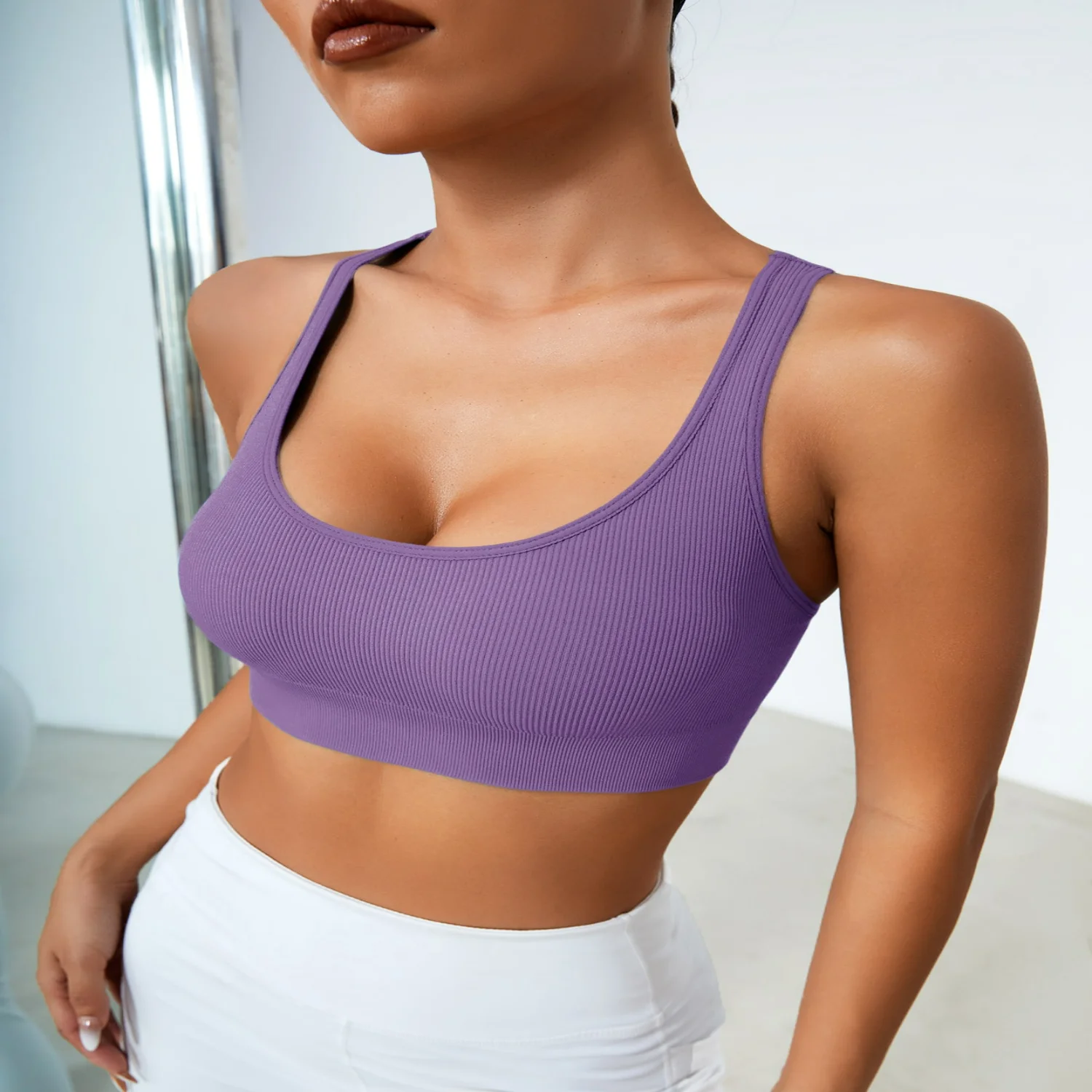 

Yoga Ribbed Knit Crisscross Back Crop Sports Tank Top