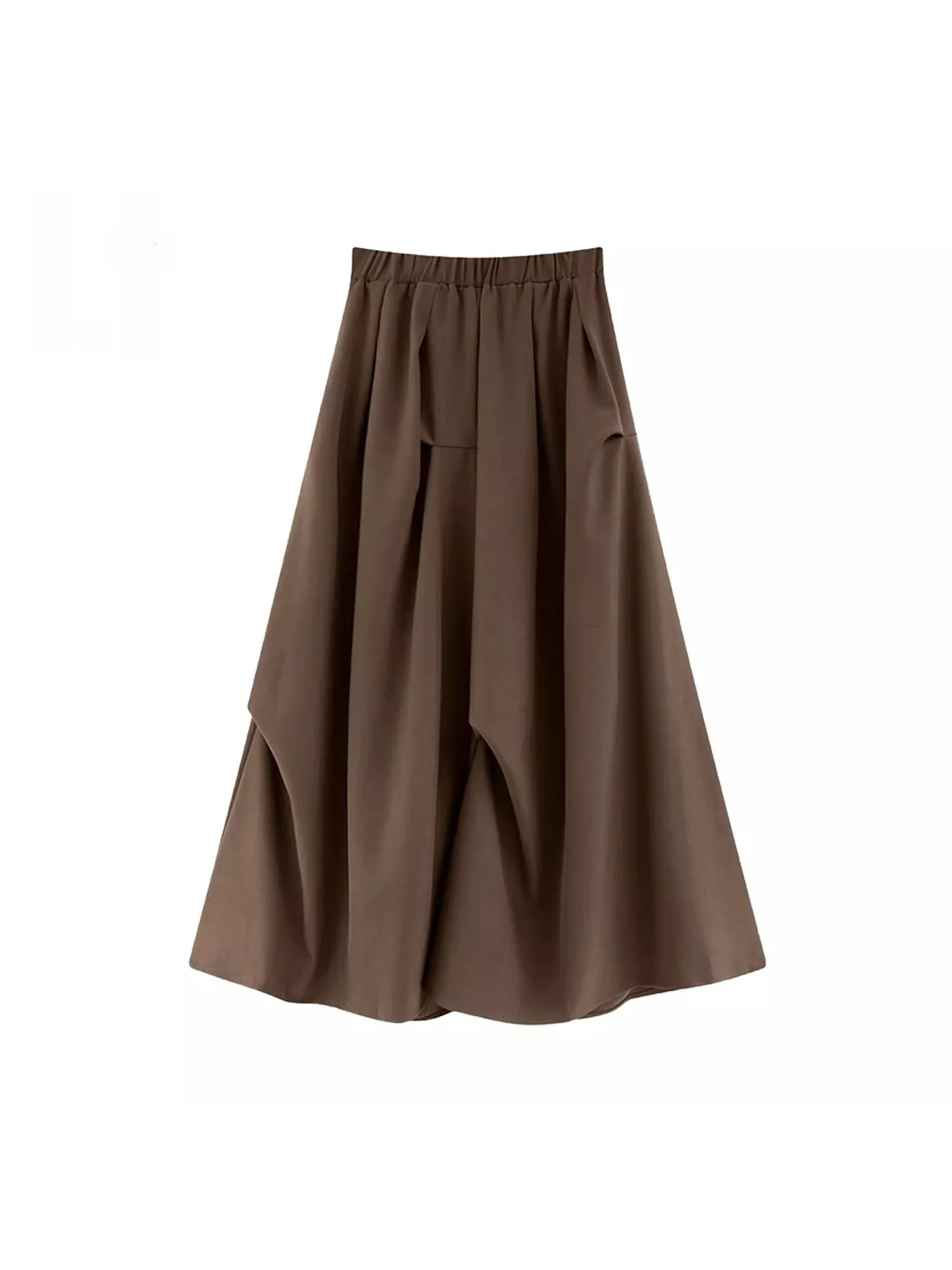 

Early Spring High Waist A-Line Midi Skirt Women's Pleated Flower Bud f Body Skirt Versatile Casual Polyester Fiber