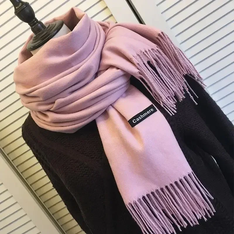 200*70cm Pink Color Women Winter Scarf Fashion Versatile Large Shawl Cashmere Scarves Warm Thick Soft Long Tassel Women Scarf