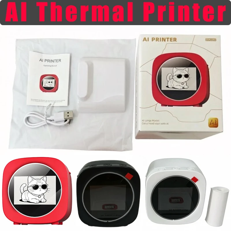 AI Voice Control Thermal Printer with Screen, Wireless Portable Mini Label Maker, DIY Kids Voice Recognition Image Printing