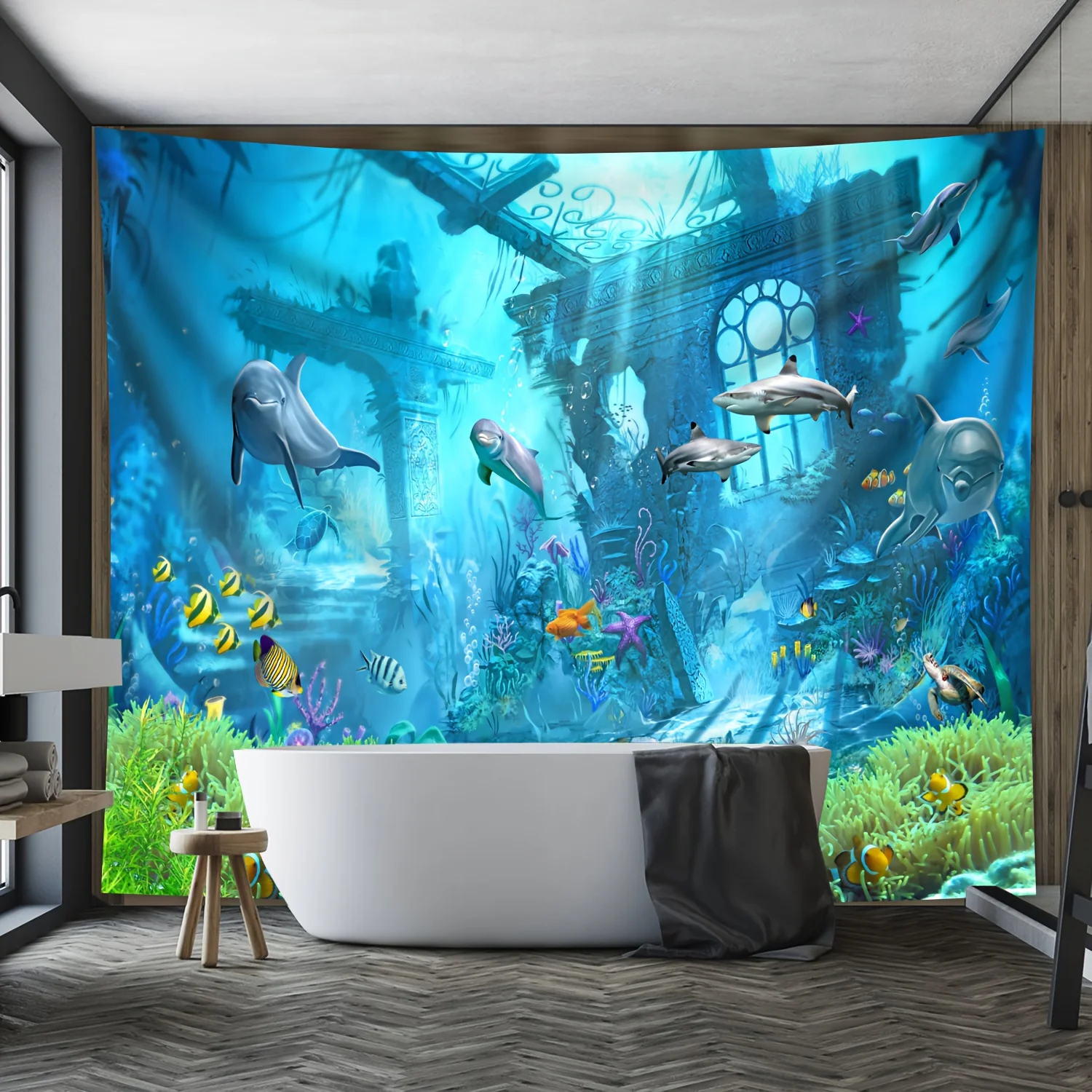 1pc Ultra Large Mysterious Underwater World Nature Landscape Tapestry, Polyester Wall Hanging for Living Room, Bedroom, Office,