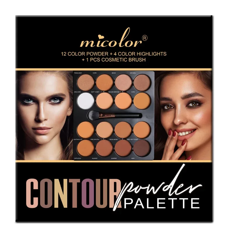 MICOLOR with Brush 16-color Contouring Palette Brighten Face Contour Trimming Concealer Color Water Proof Women\'s Cosmetics