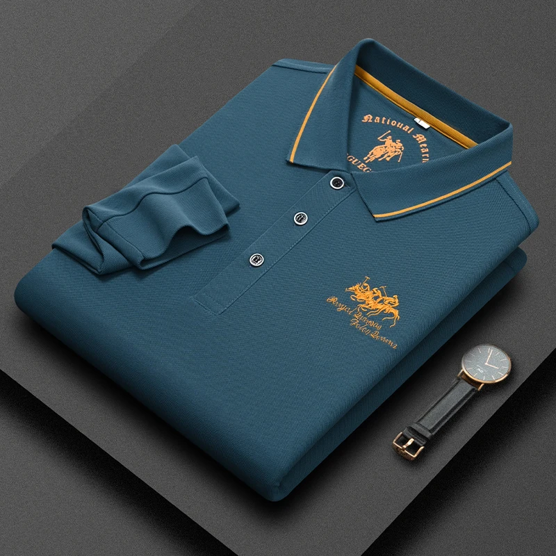 New Luxury Brand Men\'s Exquisite Embroidery Long Sleeved Polo Shirt Spring Autumn Fashion Casual Lapel T-Shirt Men\'s Clothing