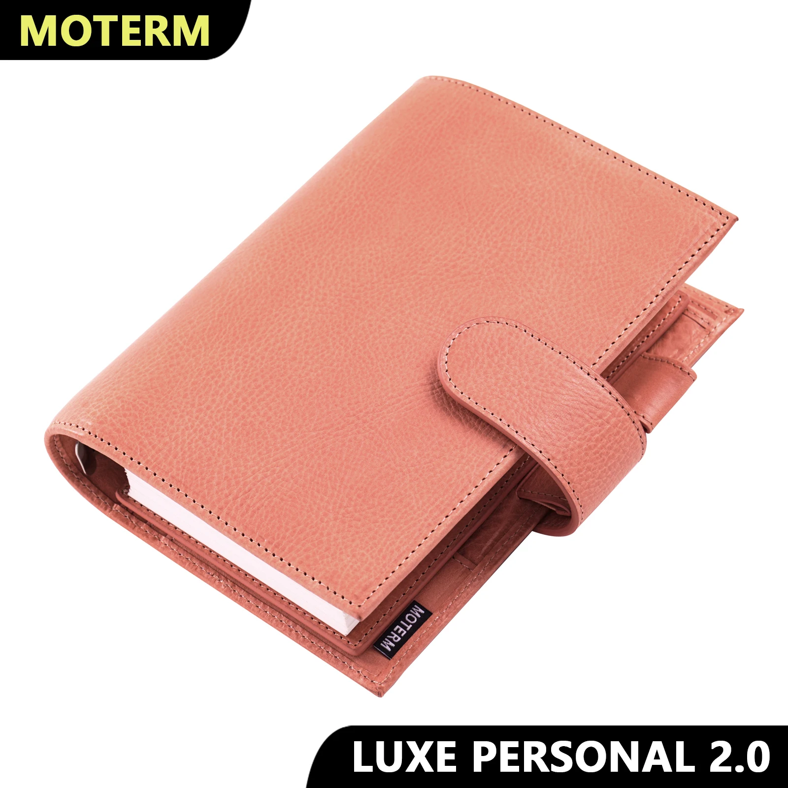 Moterm Full Grain Veg Tan Leather Personal Size Luxe 2.0 Rings Planner Notebook with 30MM Rings Agenda Organizer Diary Journal