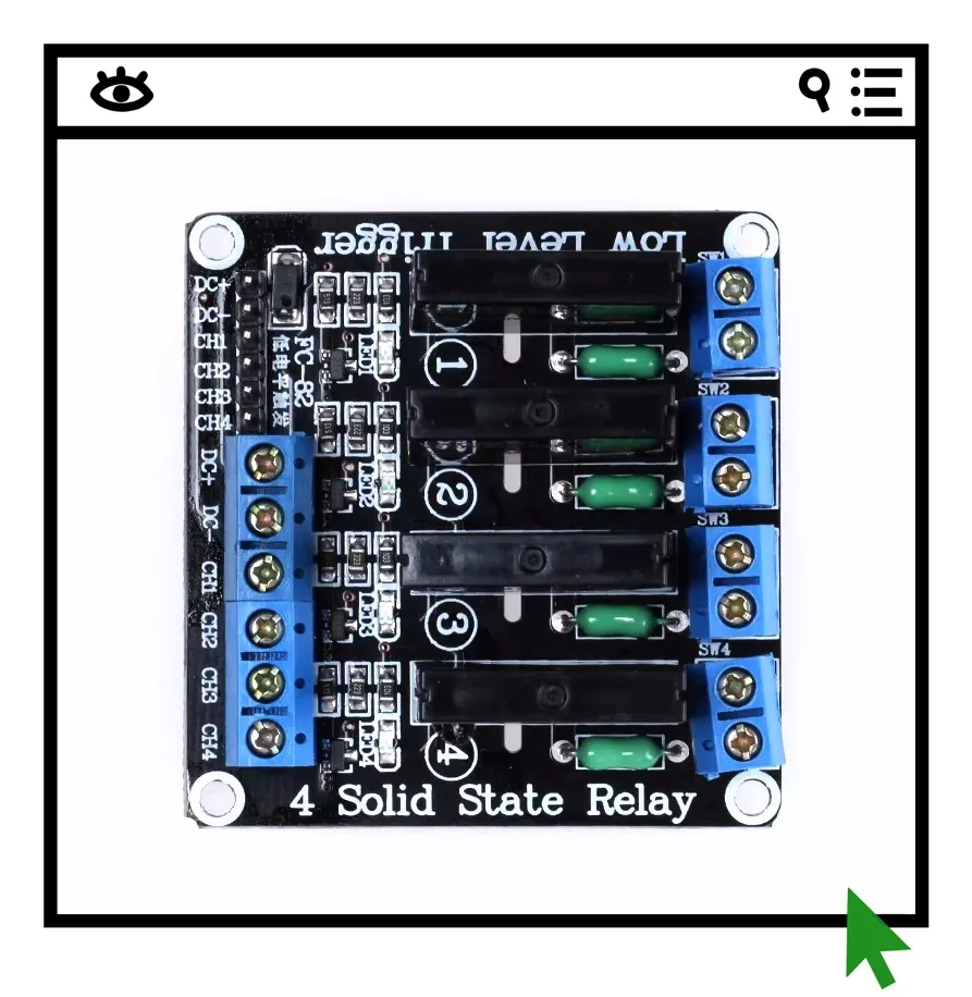 

4-channel DC-controlled AC solid-state relay module, 5V low-level trigger, 250V 2A