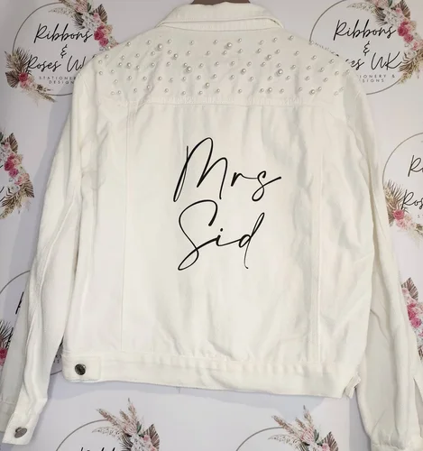 Imagen 2 del producto Chaqueta de mezclilla de perlas blancas personalizadas para novia, regalos de boda para despedida de soltera, nombre personalizado, vestido de dama de honor, abrigos Vaqueros