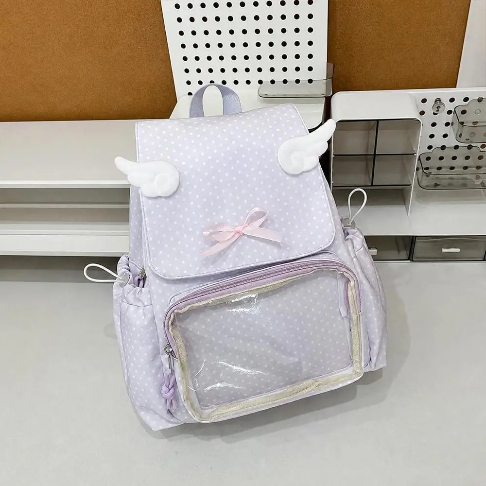 Polka Dot Polka Dot Bow Backpack Large Capacity Double Shoulder Straps Student Backpack Japanese Style Bow Travel Bag