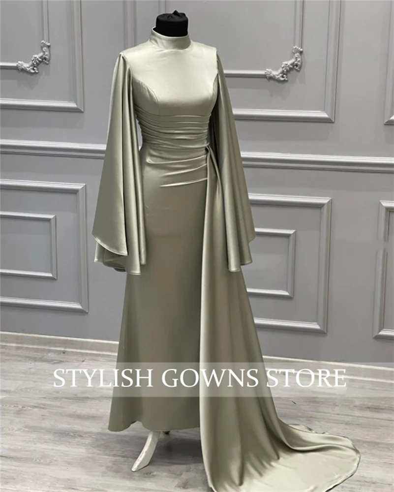 Muslim High N Evening Dress Long Sleeves Pleat 2023 Wedding Occasion Gowns Birthday Party Gown vestidos de ocasión Customized