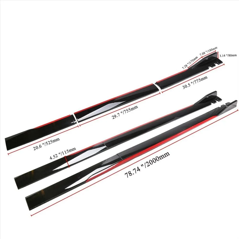 2x 78.7'' For Hyundai Elantra Glossy Black & Red Line Car Side Skirt Extensions United States