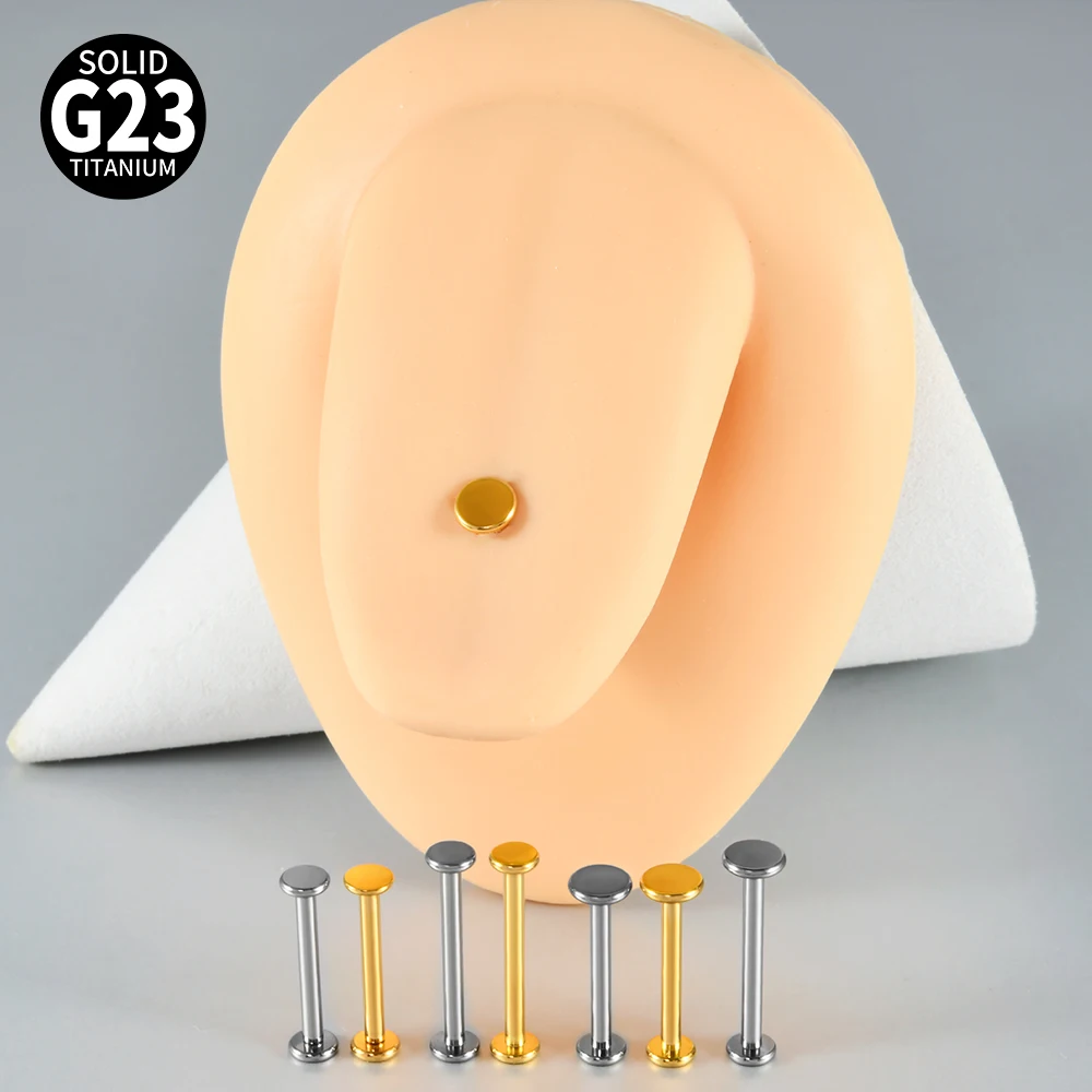 1/5Pcs F-136 Titanium Alloy Round Flat Internal Threaded 14G Labret Tongue Barbell Stud 1.6MM Tongue Ring Piercing Jewelry