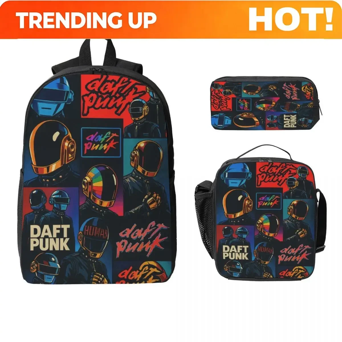 Custom Bag Daft Punk Electronic Music Kids Backpack Lunch Box Pencil Boxes For Boys Girls Preschool Backpacks School Bag Bookbag