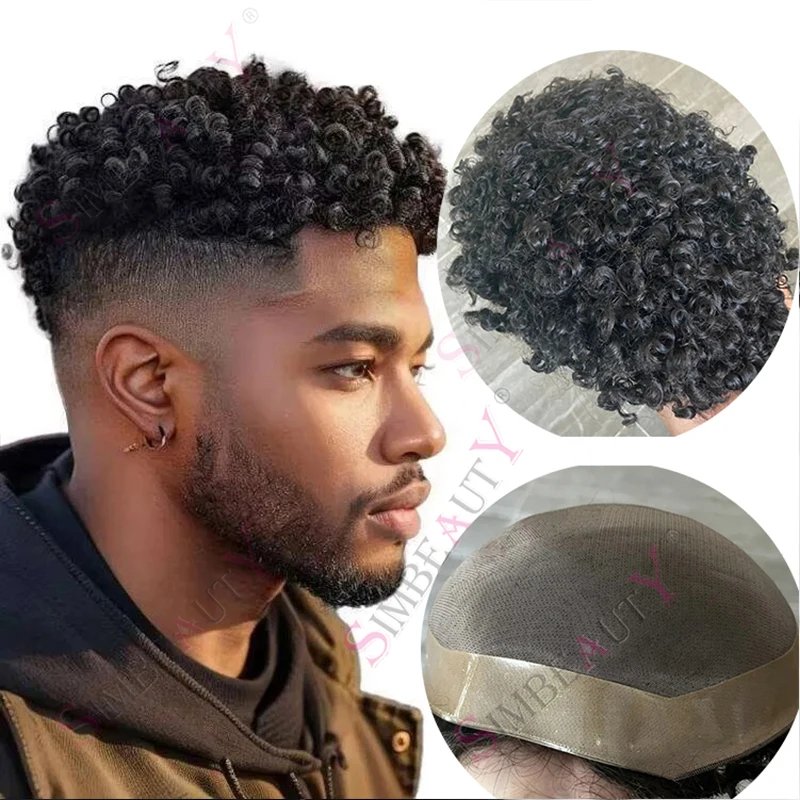 15 مللي متر مجعد الرجال الشعر المستعار دائم أحادية NPU الذكور الشعر الاصطناعية تنفس 20 مللي متر حليقة الشعر البشري اليدوية رجل نظام التبييض عقدة