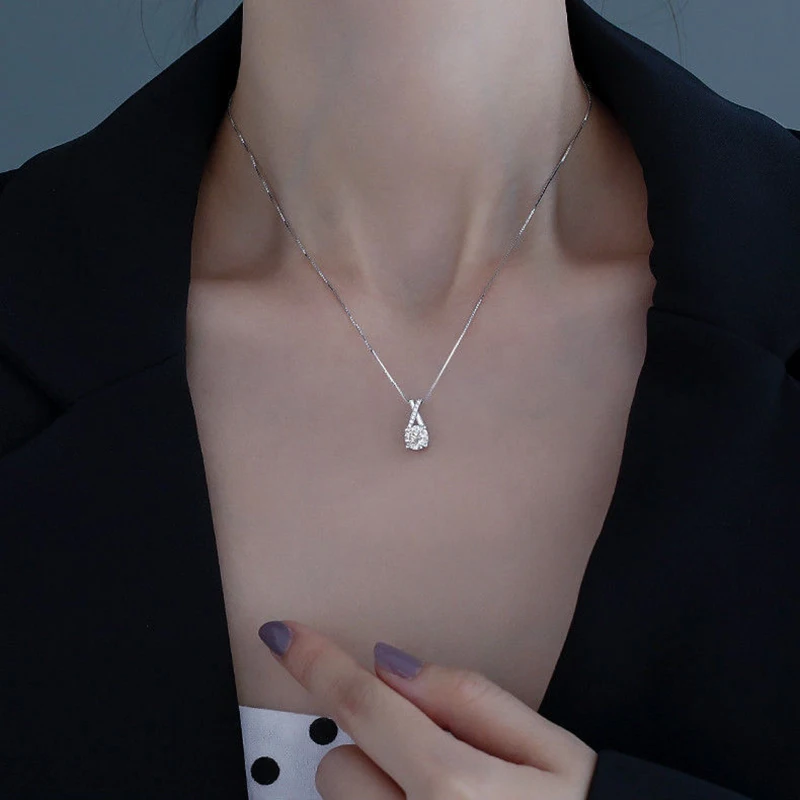 Unique Design X Shaped Rhinestone Pendant Silver Color Necklace for Women New Fashion Simple Personalized Girl Party Jewelry
