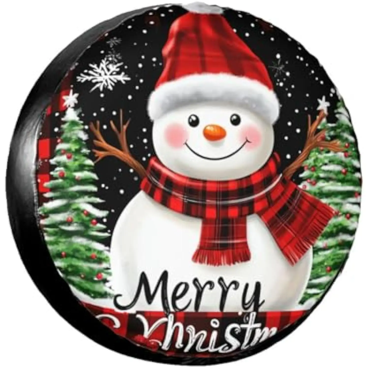 

Snowman Spare Tire Cover Merry Christmas Buffalo Plaid Wheel Protector Weatherproof for SUV Truck Camper