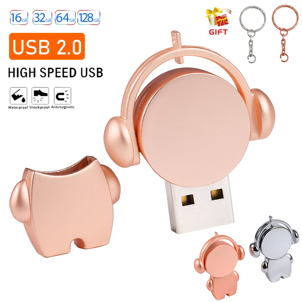 

Металлическая музыкальная флэш-накопитель USB 2.0 64 ГБ 32 ГБ 16 ГБ, брелок для ключей, креативный подарок, портативная USB-накопитель, серебристая