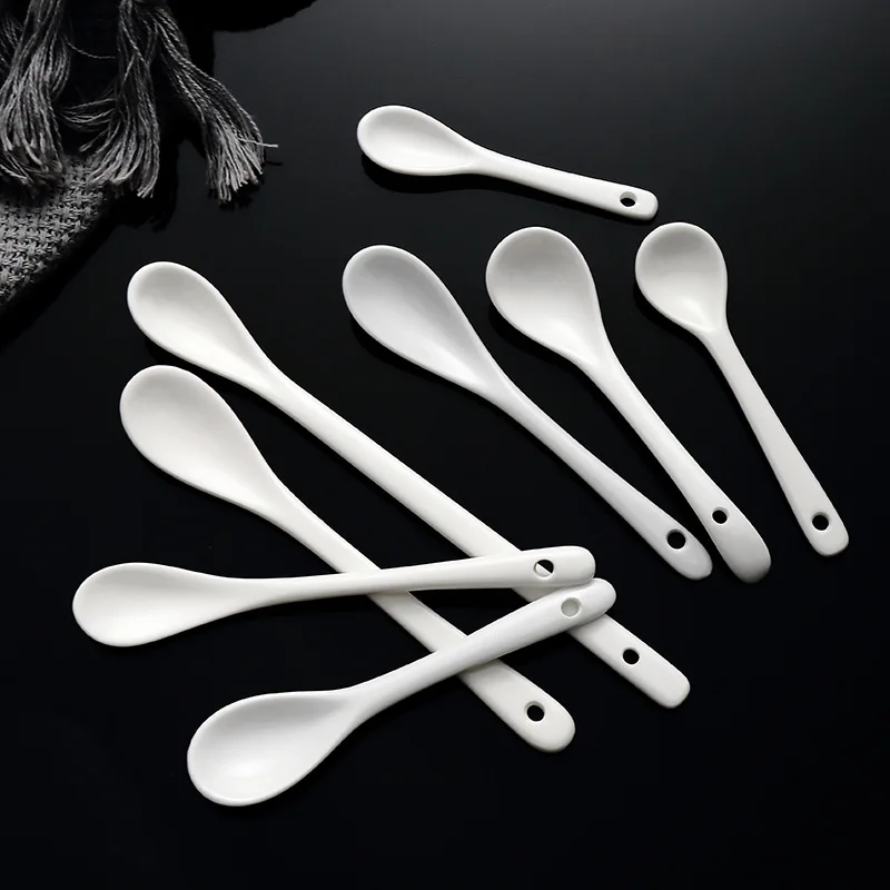 5pcs 8.5CM-12CM Ceramic Spoon Ceramic Small White Spoon Ceramic Coffee Spoon