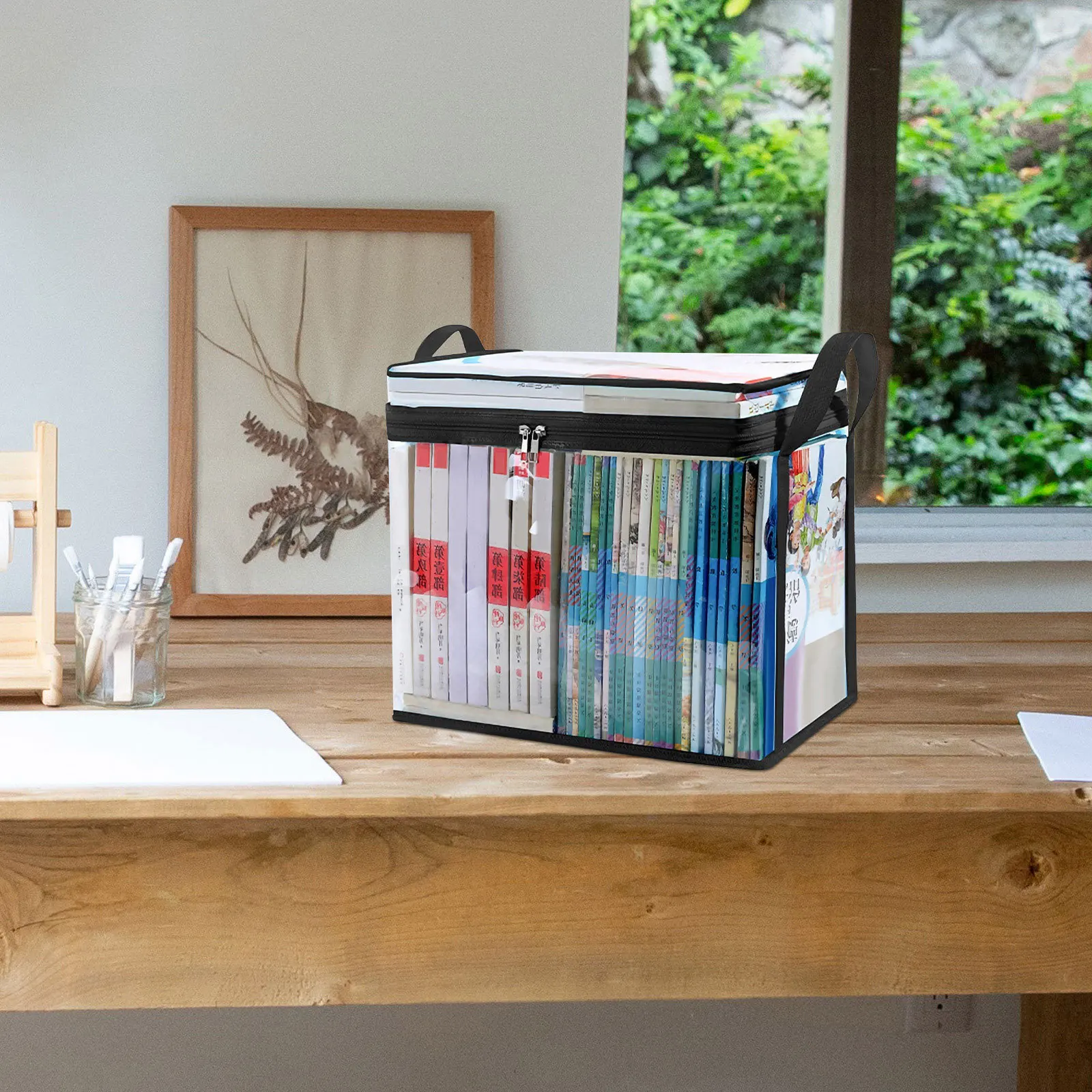 

2Pcs Collapsible Book Storage Case Transparent PVC Organizer with Handle Clear Display Box for Notebooks and Files At Home