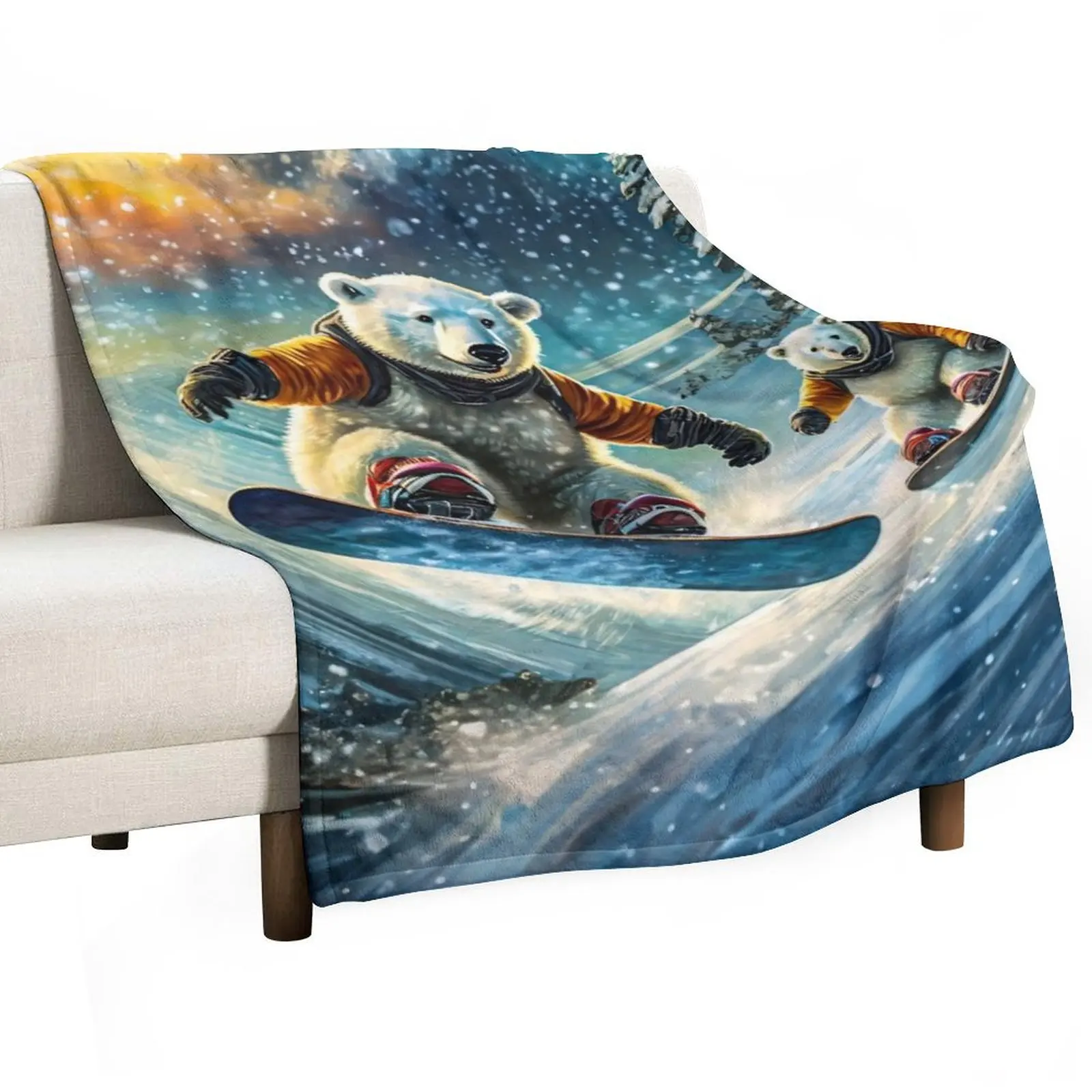 

Polar Bears On Snowboards Design By Rich AMeN Gill Throw Blanket Bed linens Luxury Designer Thin Nap Blankets