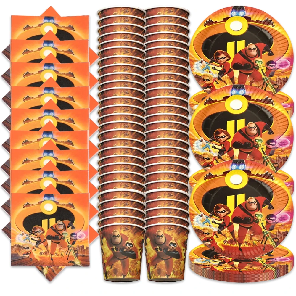 60pcs/lot The Incredibles Theme Boys Favors Cups Plates Napkins Birthday Party Dishes Tableware Set Decorate Events Supplies