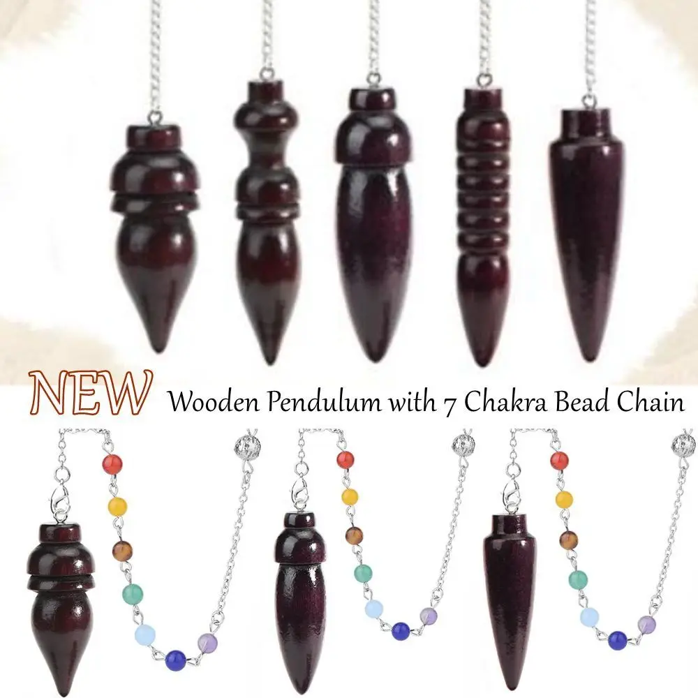 New Design Wooden Natural Wooden Pendulum Healing Amulet Round Cone Pattern with Chain Dowsing Reiki Pendulum Pendant